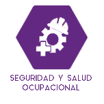 Logotipo morado de seguridad y salud ocupacional con casco, cruz y símbolos médicos; texto en español a continuación.