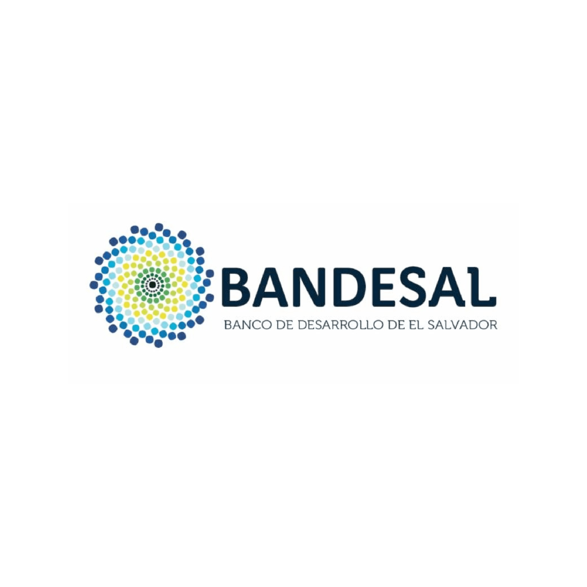 BANDESAL logo with blue and yellow circular mosaic symbol and Banco de Desarrollo de El Salvador text