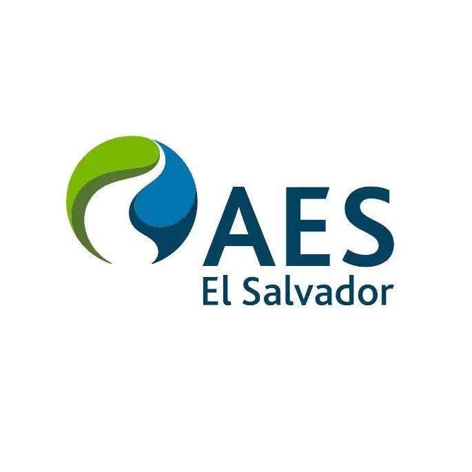 Logotipo de AES El Salvador en azul y verde con el nombre de la empresa en texto