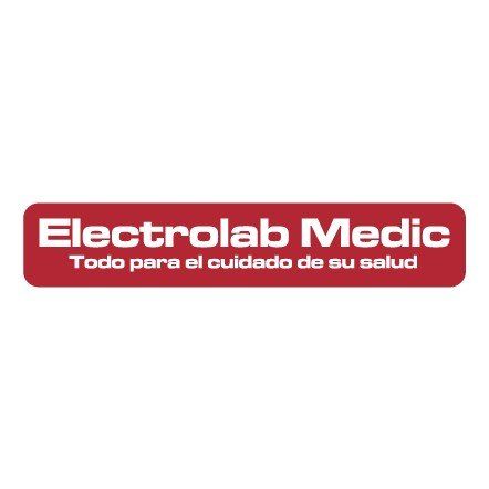 Electrolab Medic logo in white text on a red rounded rectangle, with the slogan “Todo para el cuidado de su salud”.