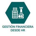 Turquoise logo with financial icons and Spanish text “Gestión Financiera desde HR”