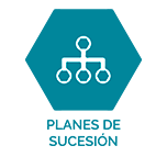 Hexágono color verde azulado con icono de organigrama blanco y el texto “Planes de sucesión” debajo.