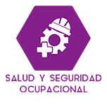 Logotipo morado de seguridad y salud ocupacional con icono de casco y texto en español “Seguridad y Salud Ocupacional”.
