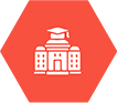 Icono hexagonal rojo con un edificio gubernamental blanco en su interior.