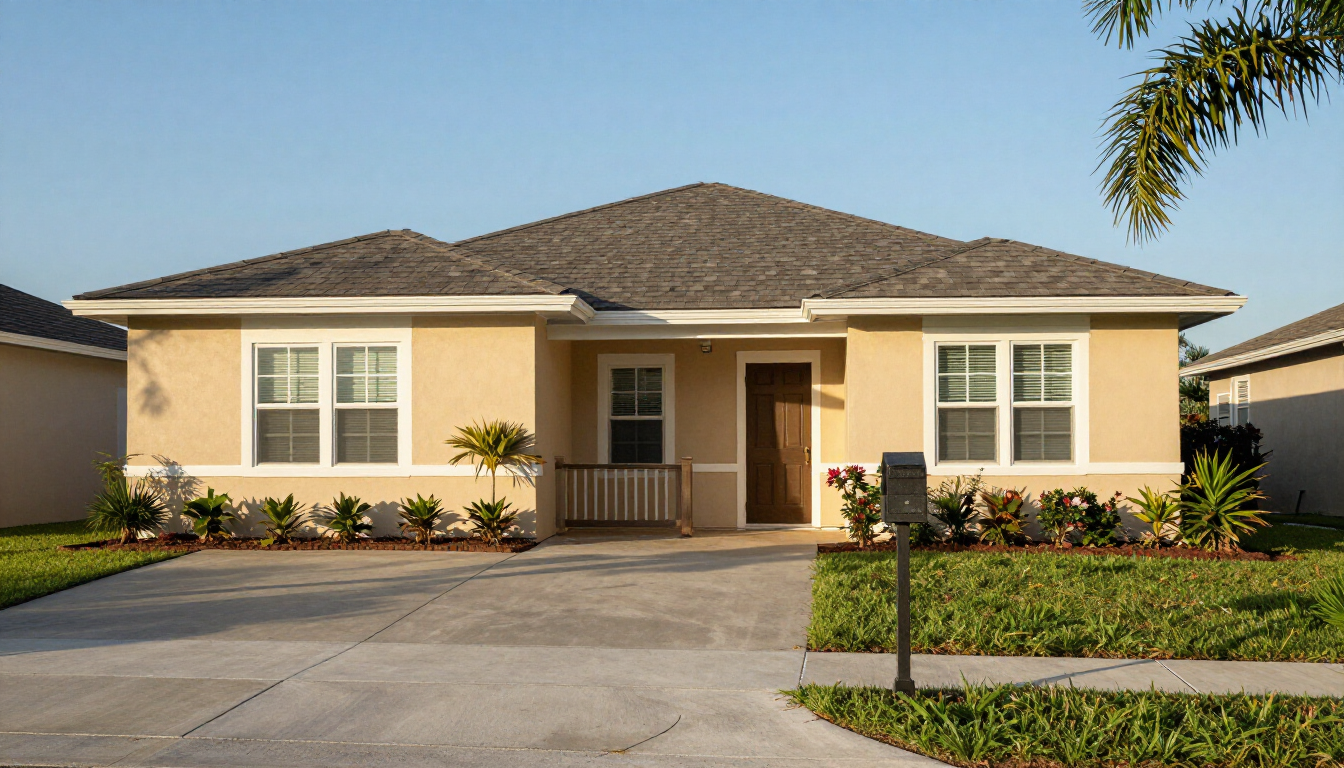 Freshly painted Florida home exterior with stucco finish