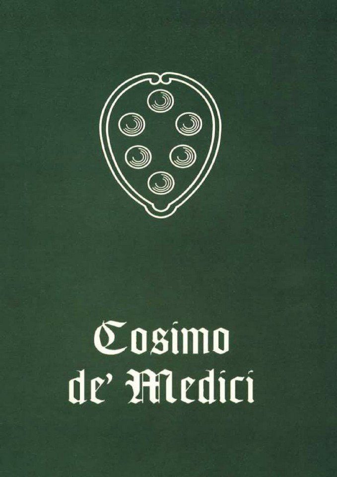 Copertina verde con stemma bianco dei Medici e titolo “Cosimo de' Medici” in caratteri decorativi.