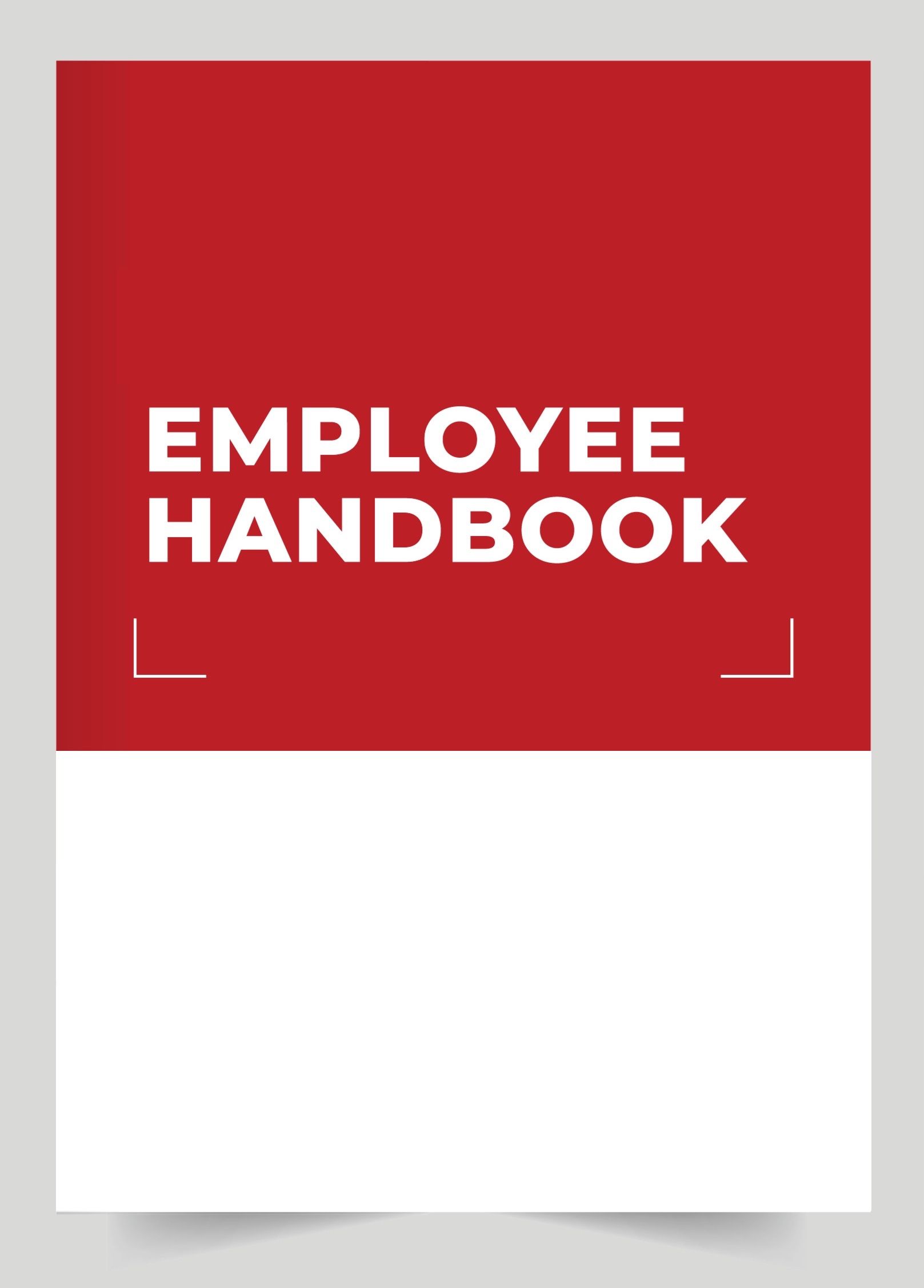 Employee handbook cover: Red top with white text