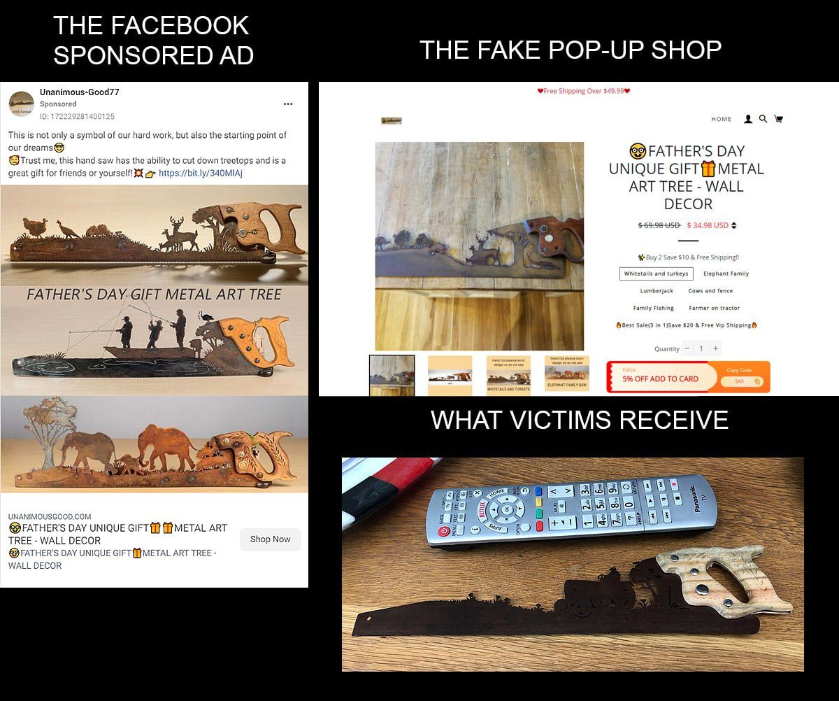 meme by Sponsored Ads exposed that shows a typical bait and switch scam
