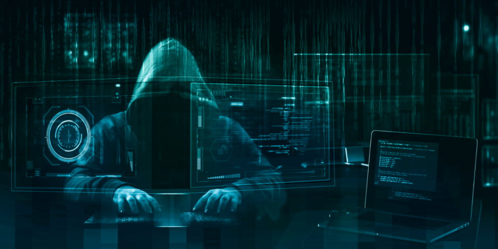image of an online scammer hiding his identity