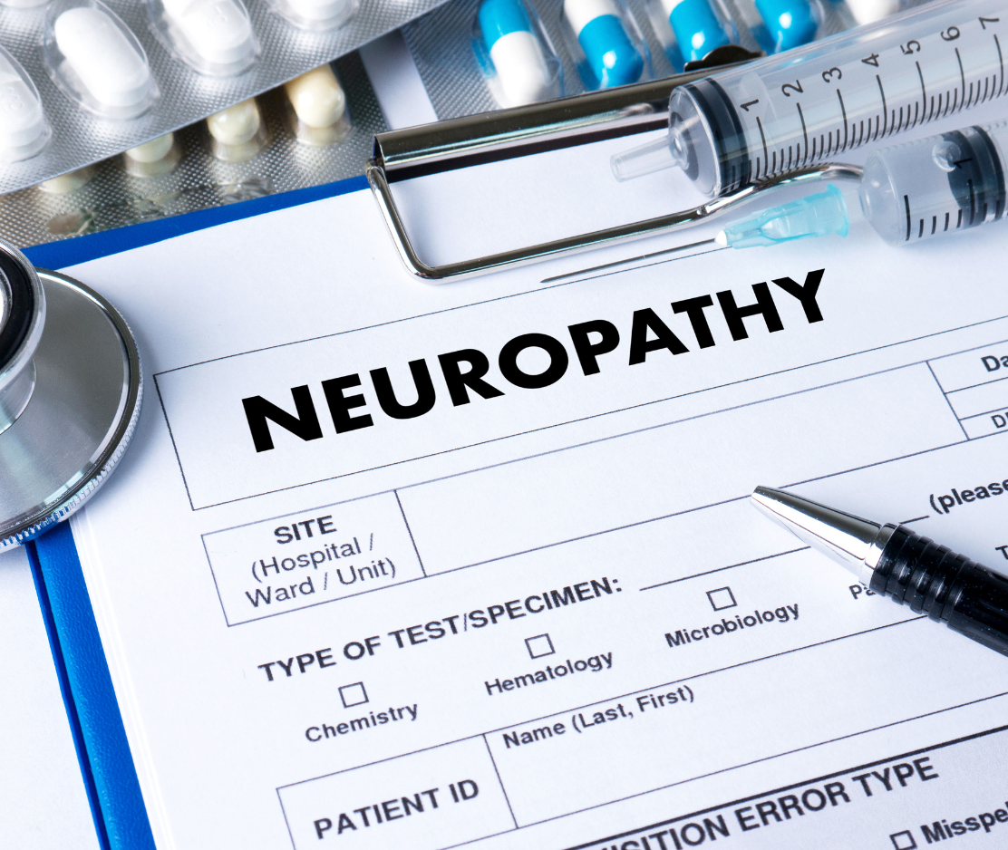 A clipboard with the word neuropathy written on it