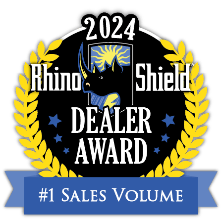 2024 Rhino Shield Dealer Award emblem with laurel wreath and “#1 Sales Volume” ribbon