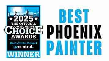 2025 Community Choice Awards winner badge beside “Best Phoenix Painter” text in blue and black
