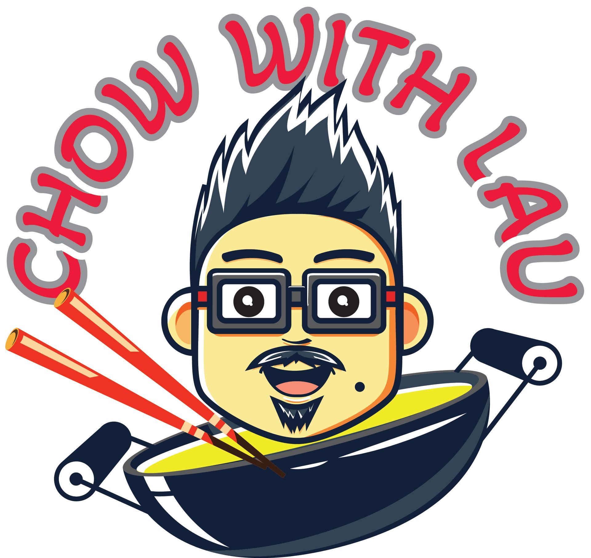 Logo: Cartoon face with spiky hair, glasses, and a mustache.