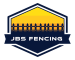 JBS Fencing logo with yellow and navy hexagon, fence graphic, and bold white text