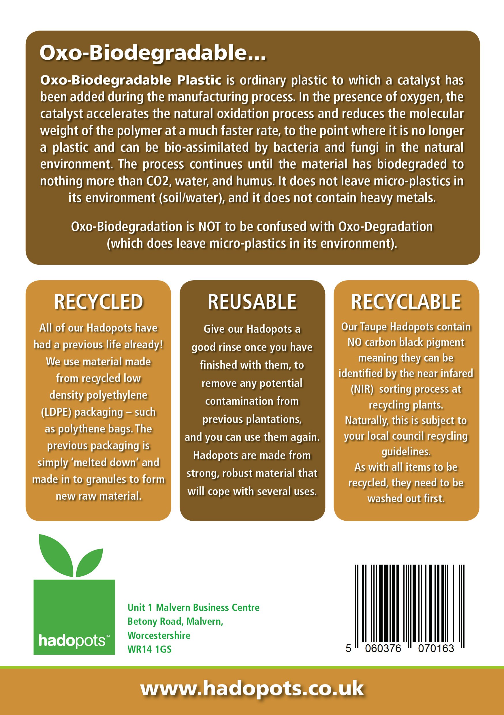 Polythene plant pots by Hadopots