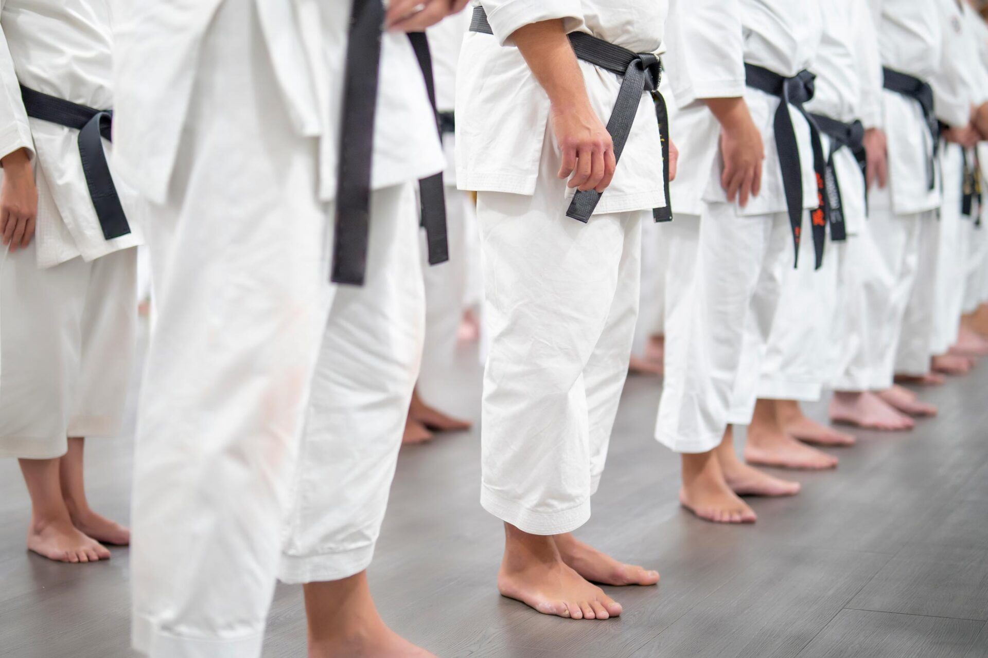 Two people practicing karate