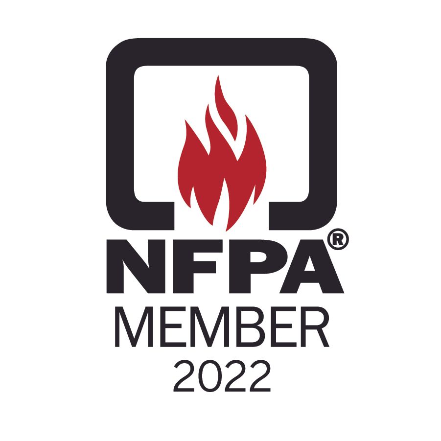 NFPA Member logo, with a red flame inside a black square and