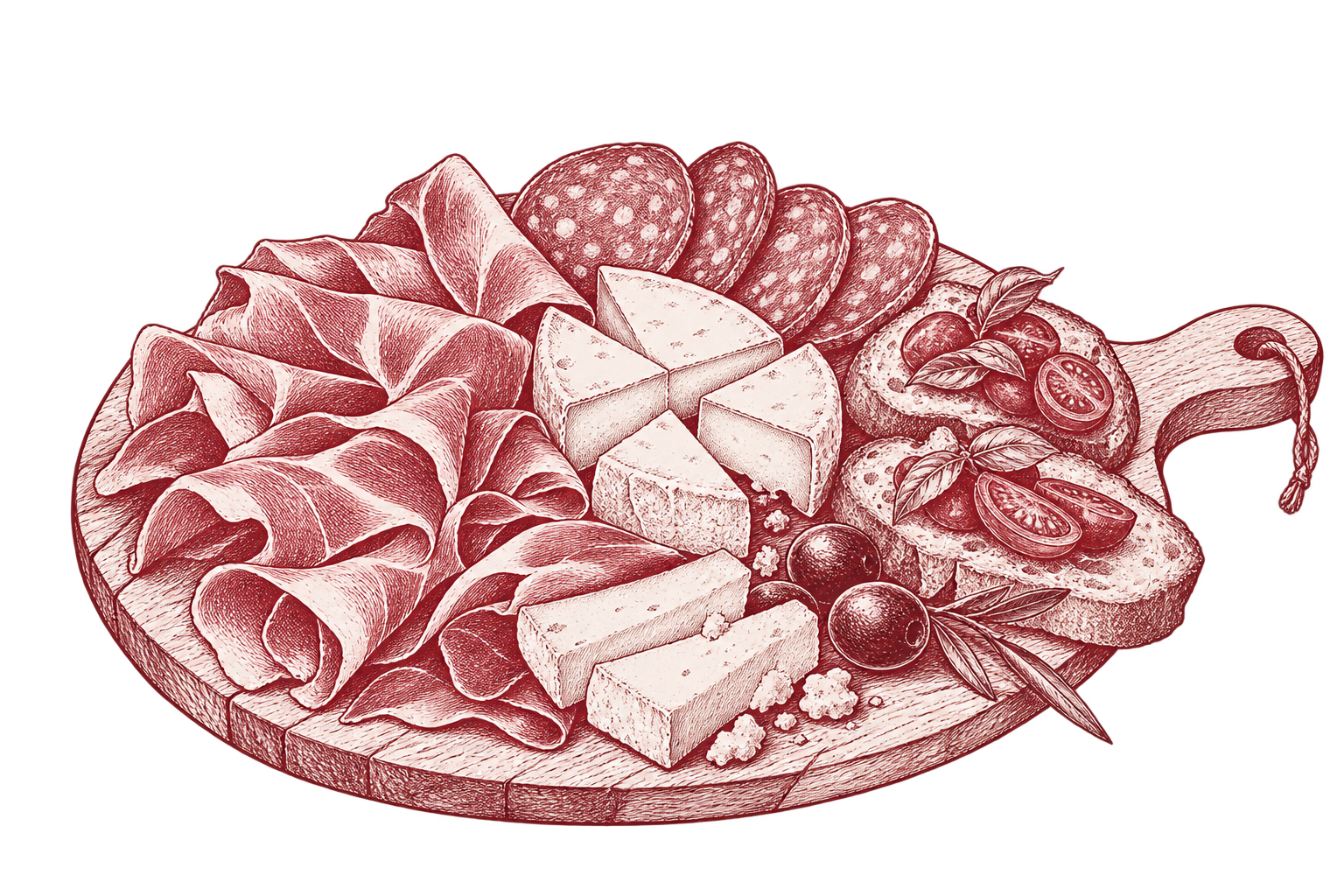 Tagliere toscano con salumi, formaggi, crostoni e bruschette