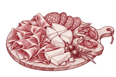 Tagliere toscano con salumi, formaggi, crostoni e bruschette