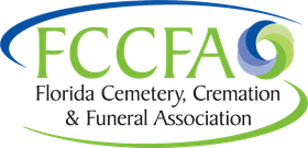 FCCFA logo with green and blue text and a blue-green swoosh, reading Florida Cemetery, Cremation & Funeral Association
