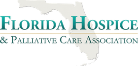 Florida Hospice & Palliative Care Association logo with teal text over a light gray Florida outline