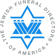Logo for The Jewish Funeral Directors of America, blue Star of David with gray circular text.