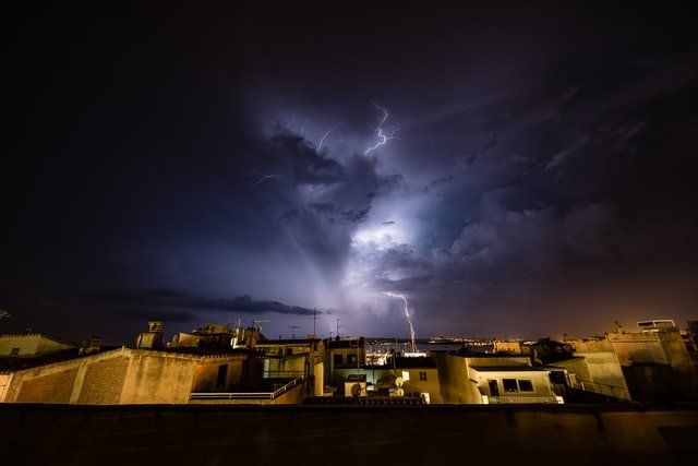 lightning over a village