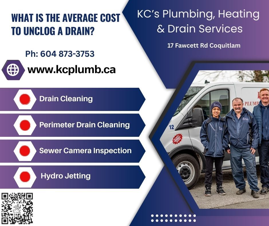KC's Plumbing ad with van, plumbers, and drain cleaning, sewer inspection, and hydro jetting services.