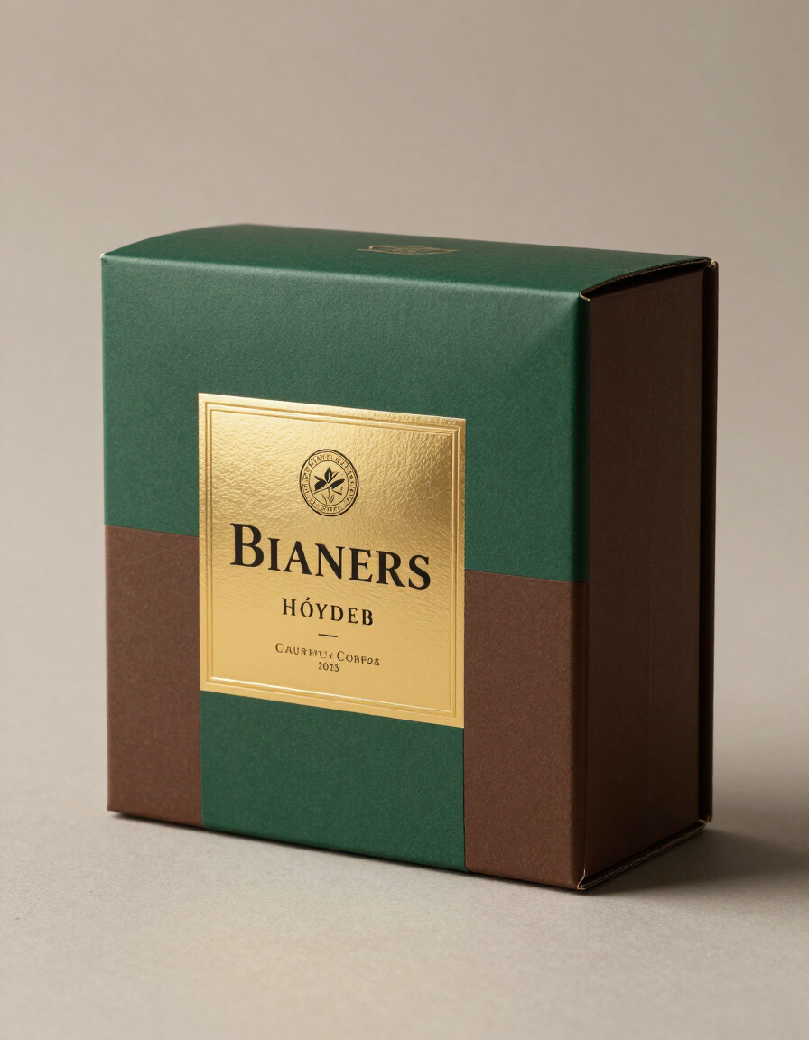 Caja de producto Bianers verde y marrón con etiqueta dorada sobre fondo liso.