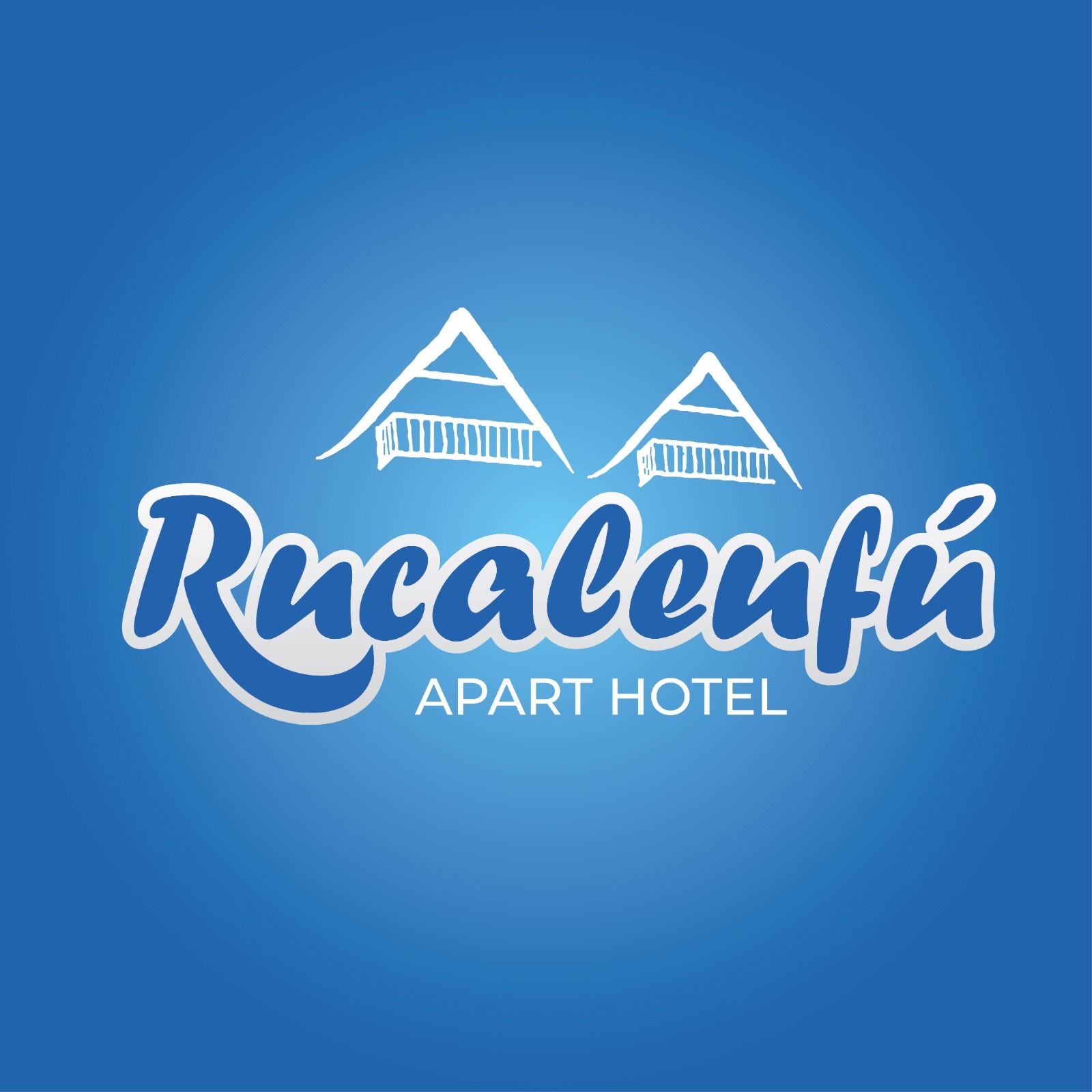 logo en azul y blanco con montañas y apartamentos