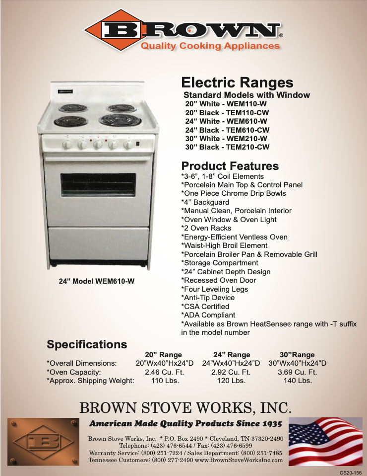 Electric Ranges Brown Stove Works, Inc.