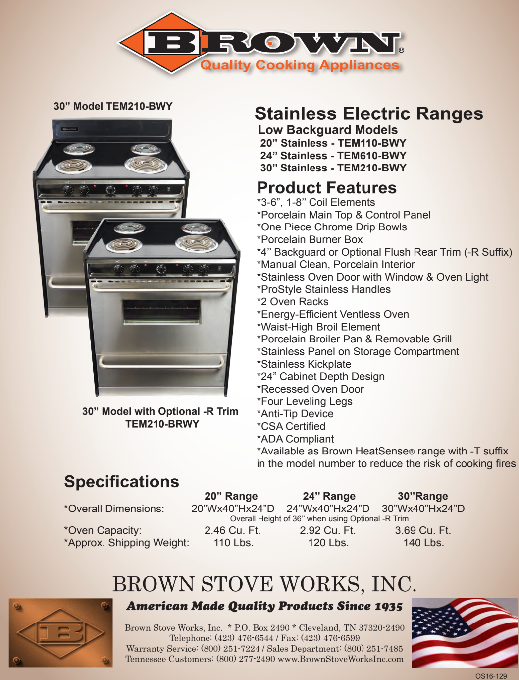 Electric Ranges Brown Stove Works, Inc.