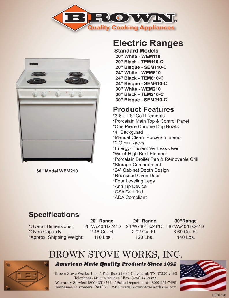 Electric Ranges Brown Stove Works, Inc.