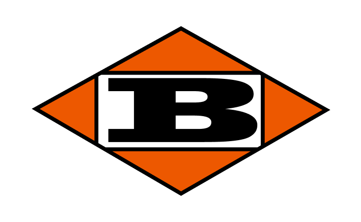 The letter b is in a square in the middle of an orange diamond.