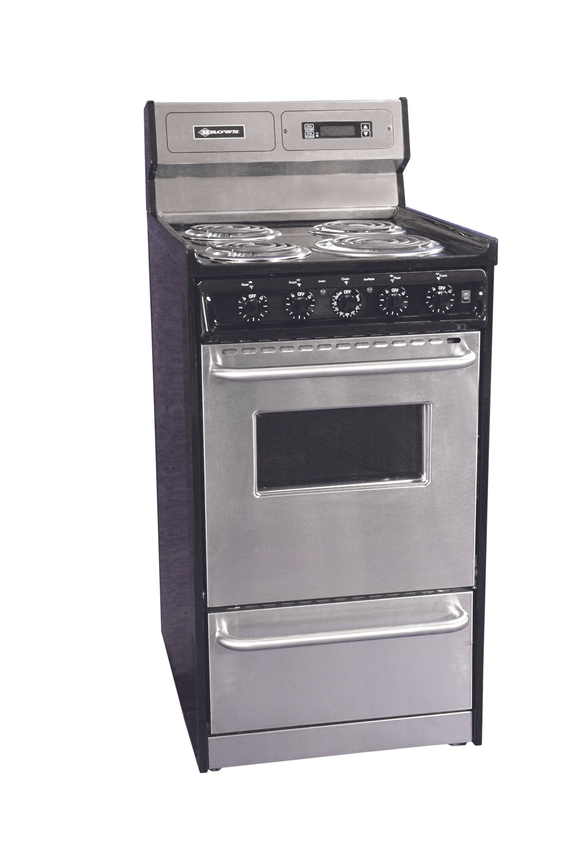 A stainless steel stove top oven with a window