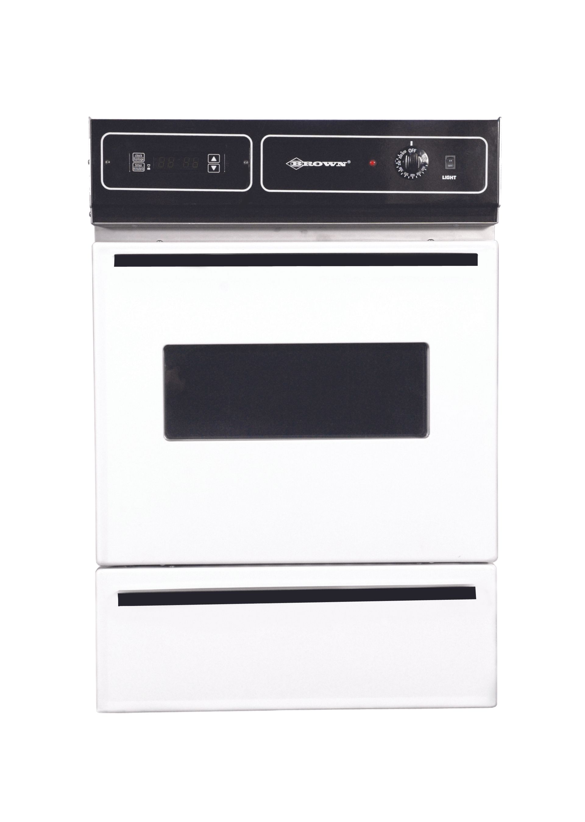 A white oven with a black stove top on a white background