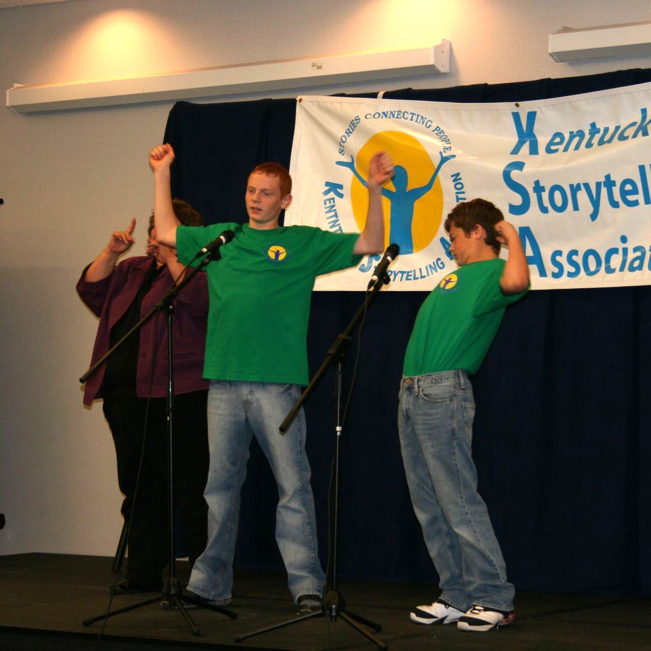 Youth teller tandem team telling at KY Storytelling Conference