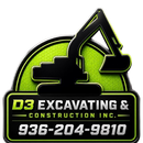 D3 Excavating & Construction Inc. logo with lime green excavator and phone number 936-204-9810