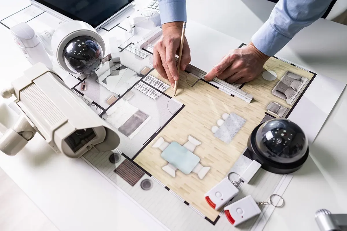 a man drawing a floor plan of a house on a piece of paper