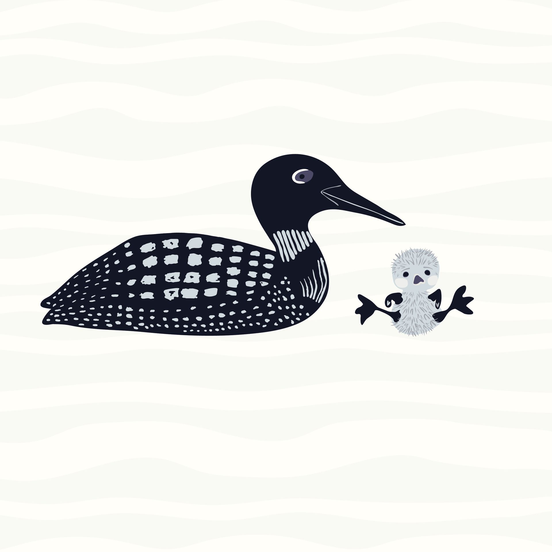 Loon + Chick pattern in moonlight