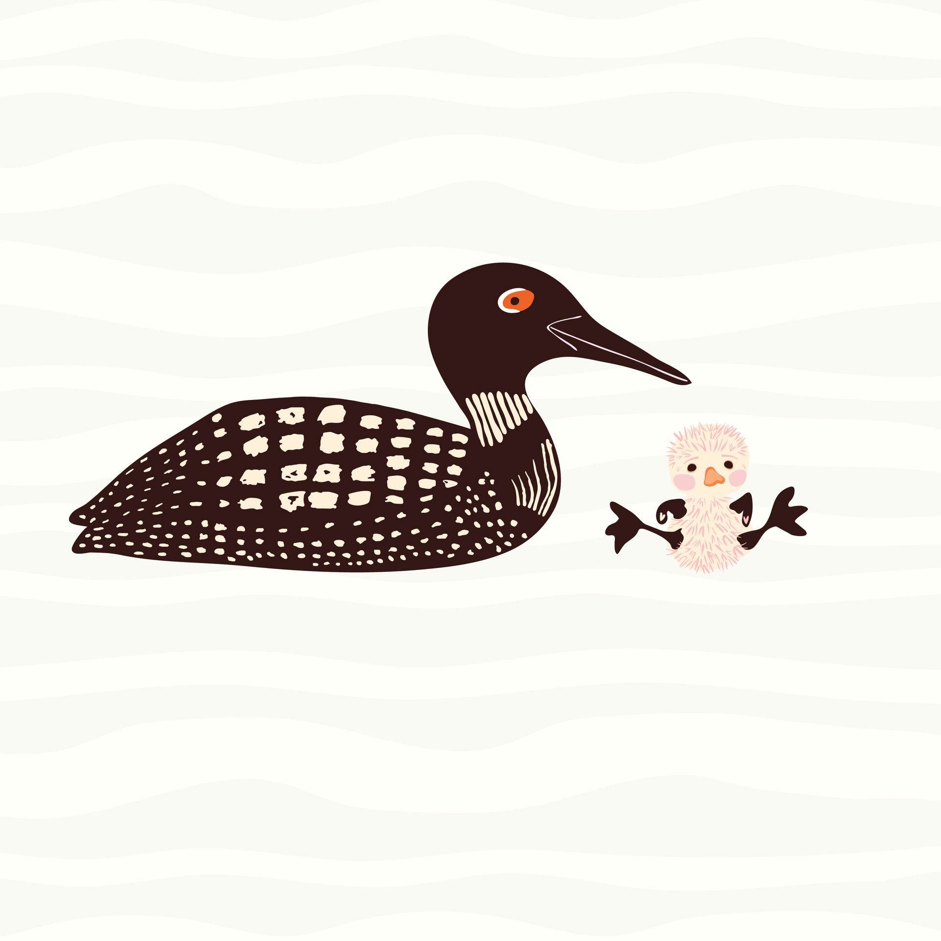 Loon + Chick pattern in sunset