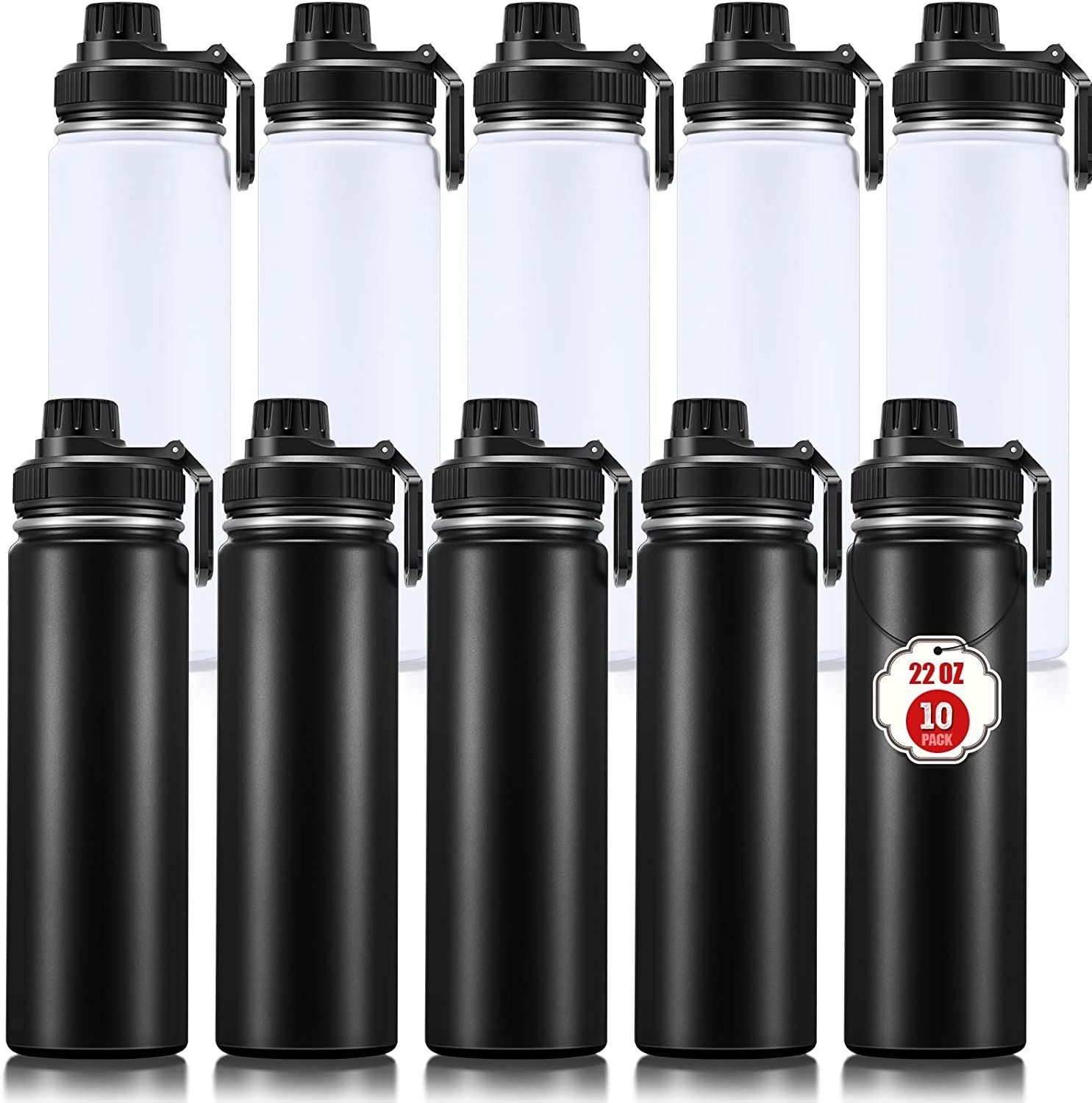 22 oz Vacuum Insulated Water Bottles (Black, White, Gray)