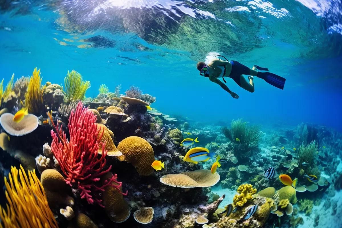 El Cielo Cozumel snorkeling tour in crystal-clear Caribbean waters with starfish and tropical marine life.