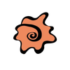 Orange spiral emblem with a black outline on a white background