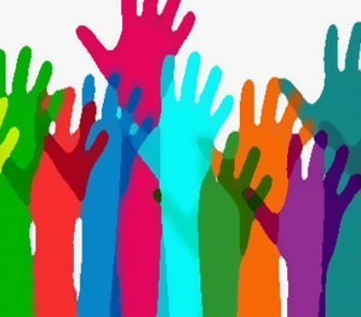 Colourful hands held up