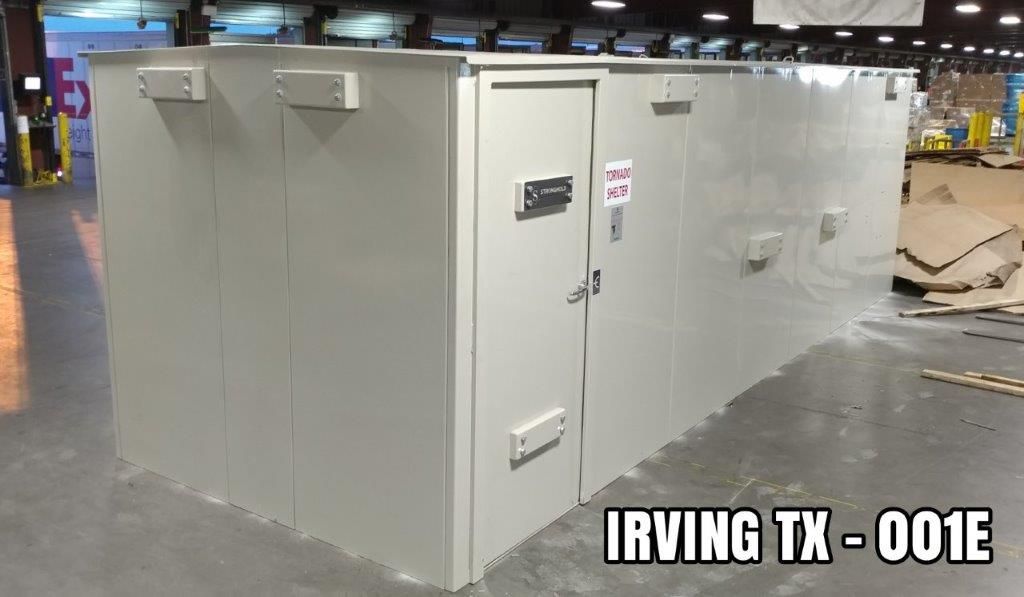 above ground storm shelter in warehouse in irving tx