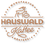 Logo for Hauswald Kaffee, featuring a deer, coffee bean, and text
