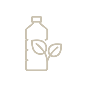 Flaschensymbol mit Blättern, das für umweltfreundliche oder nachhaltige Verpackungen steht.