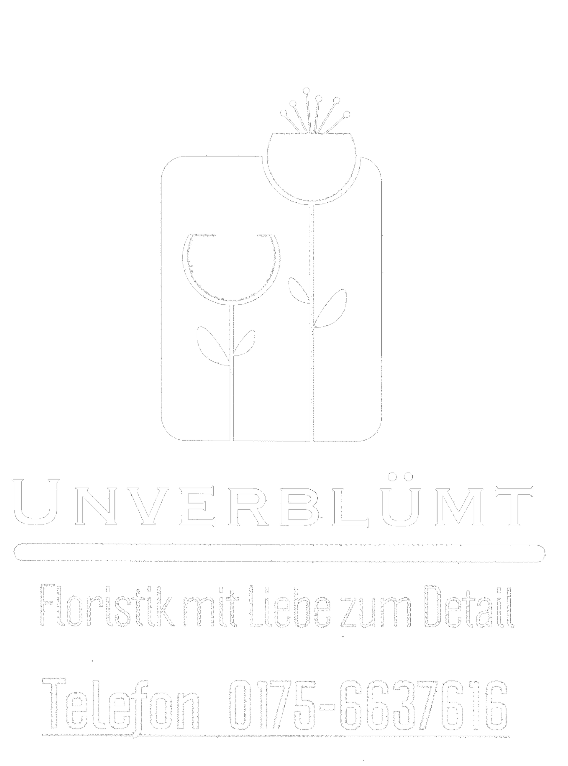 Logo für ANYA BLUMEN, Blumendesign-Shop; Blumenillustration, Text und Telefonnummer.