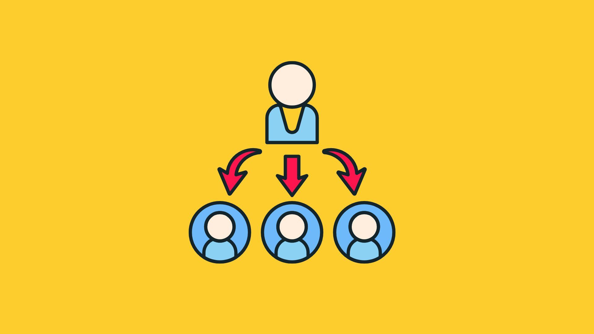 Eine Pyramide von Menschen zwischen denen Pfeile sind, die in verschiedene Richtungen zeigen.